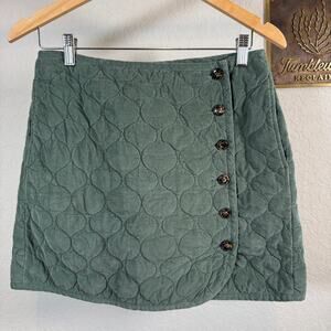 Women's Madewell Green Quilted Button Front Faux Wrap Mini Skirt Size 6